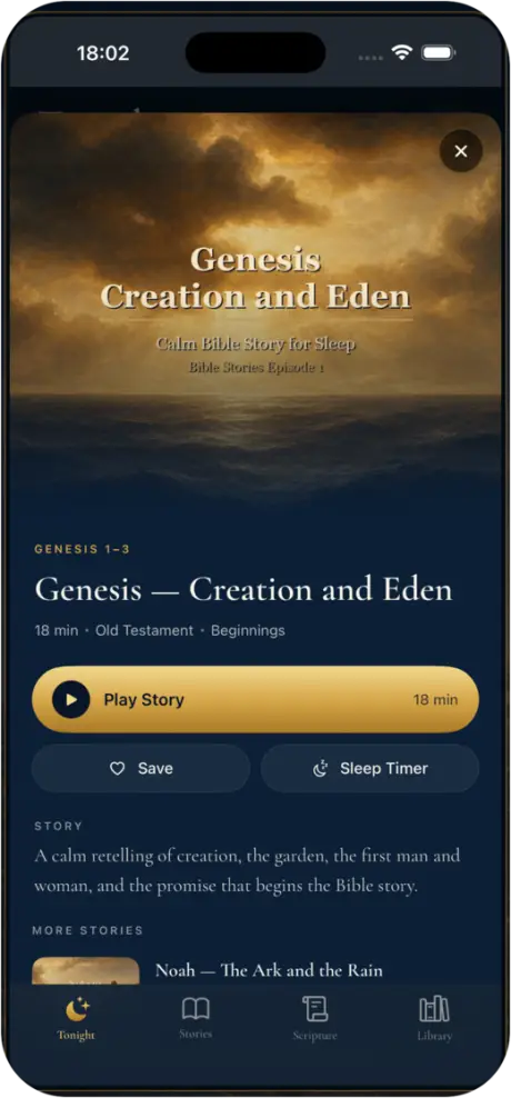 Story screen for Genesis — Creation and Eden with a Play Story button
