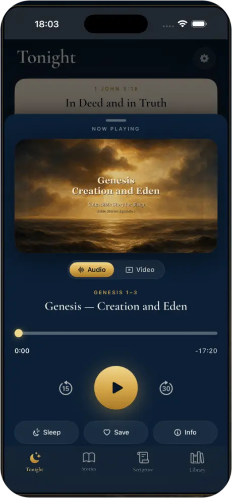 Now Playing screen with audio controls, sleep timer and save buttons